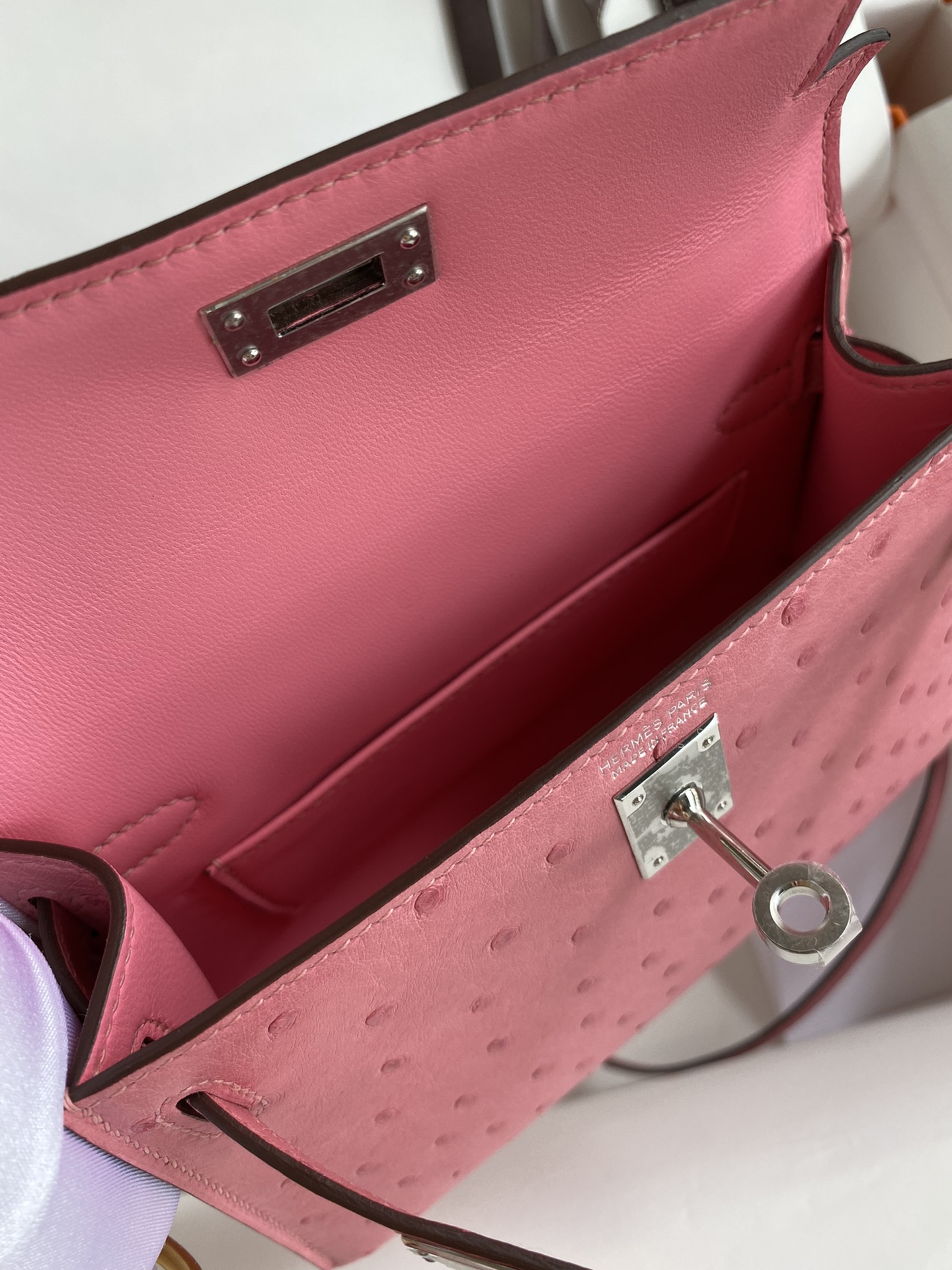 Hermes Kelly Mini II Bag 19CM In Pink Ostrich Leather